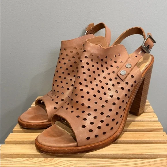 Rag & Bone Perforated Leather Slingback Booties Tan Block Heel Sandals US 8 - Picture 1 of 16